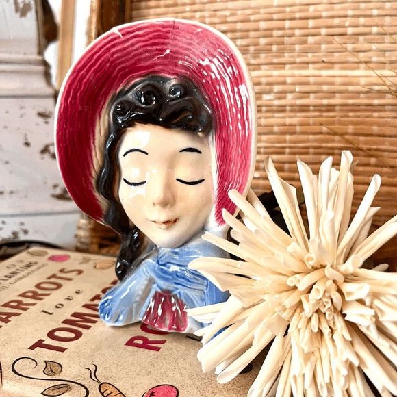 Royal Coply Accents Vintage Royal Coply Lady Head Wall Pocket Vase